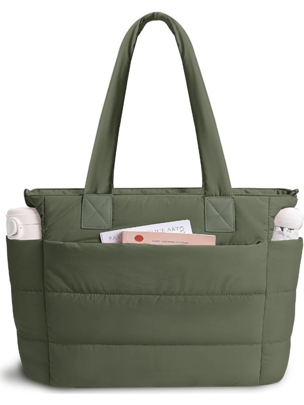 👜Women's Dark Green Quilted Puffer Tote Bag Lightweight Work For Travel Handbag